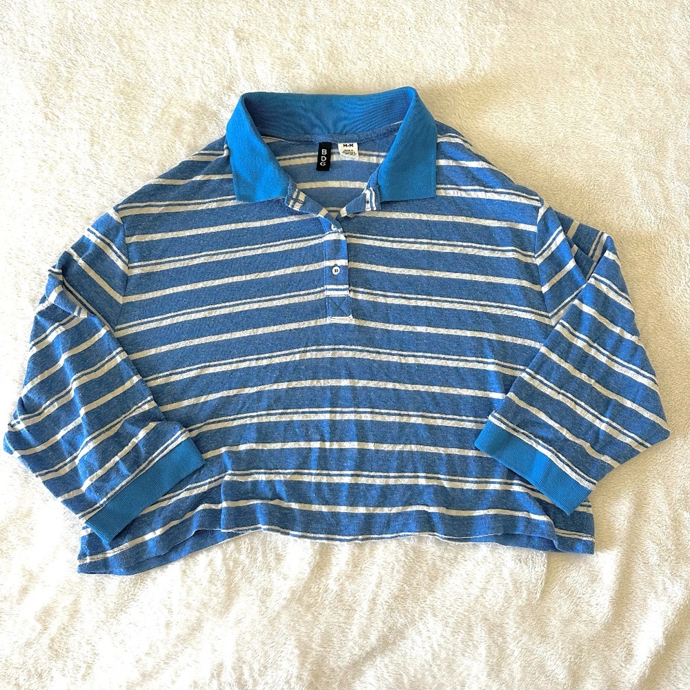Urban Outfitters cropped blue and white striped collared shirt
